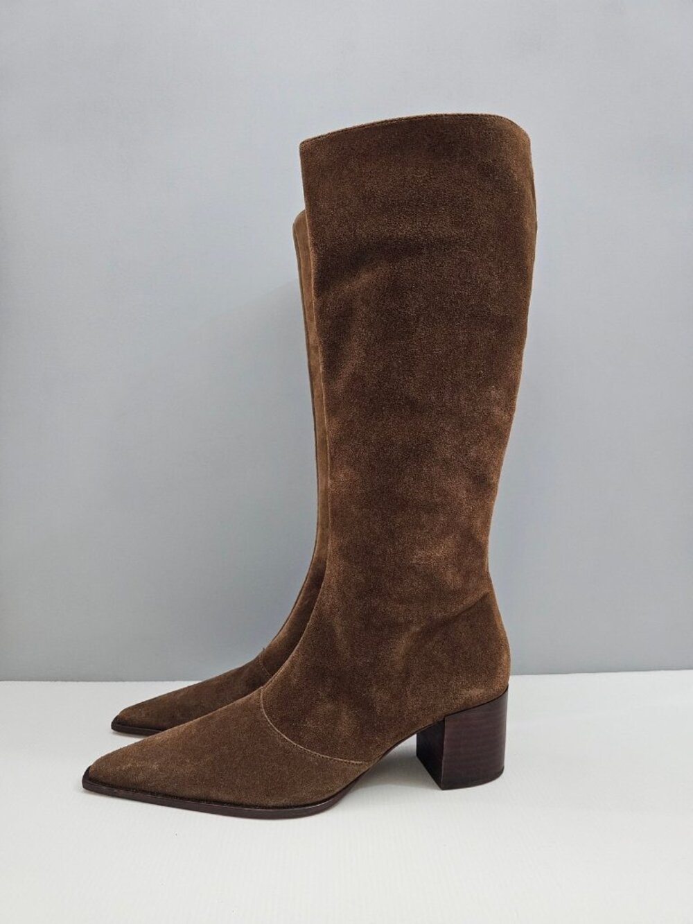 Schutz Raffaela Up Mid Knee High Boots Womens 9.5 Root Brown Suede Pointed Toe